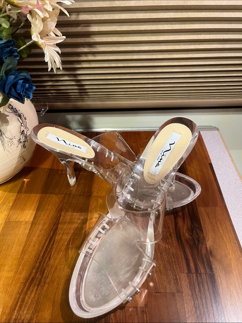 NEW NINA  Clear Slide Mules with Transparent Straps - Picture 2 of 4